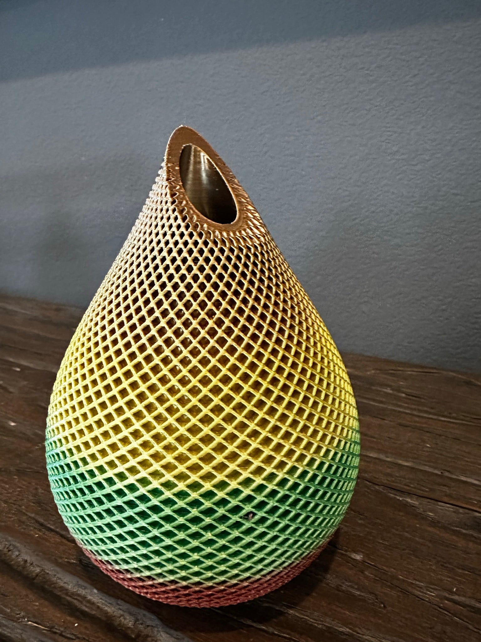 Handmade 3D Printed Vase in Rainbow color with Mesh Pattern