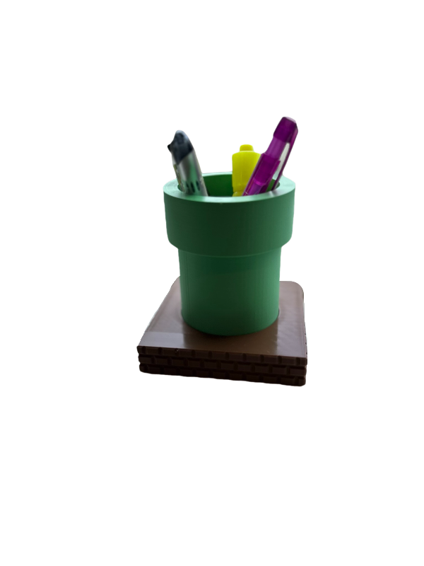 pencil holder in form of a pipe from super mario brothers game and movie