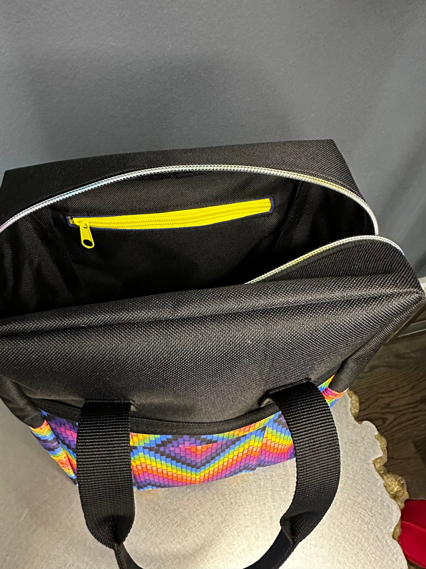 Waterproof Mini-Backpack Black with Rainbow Accents