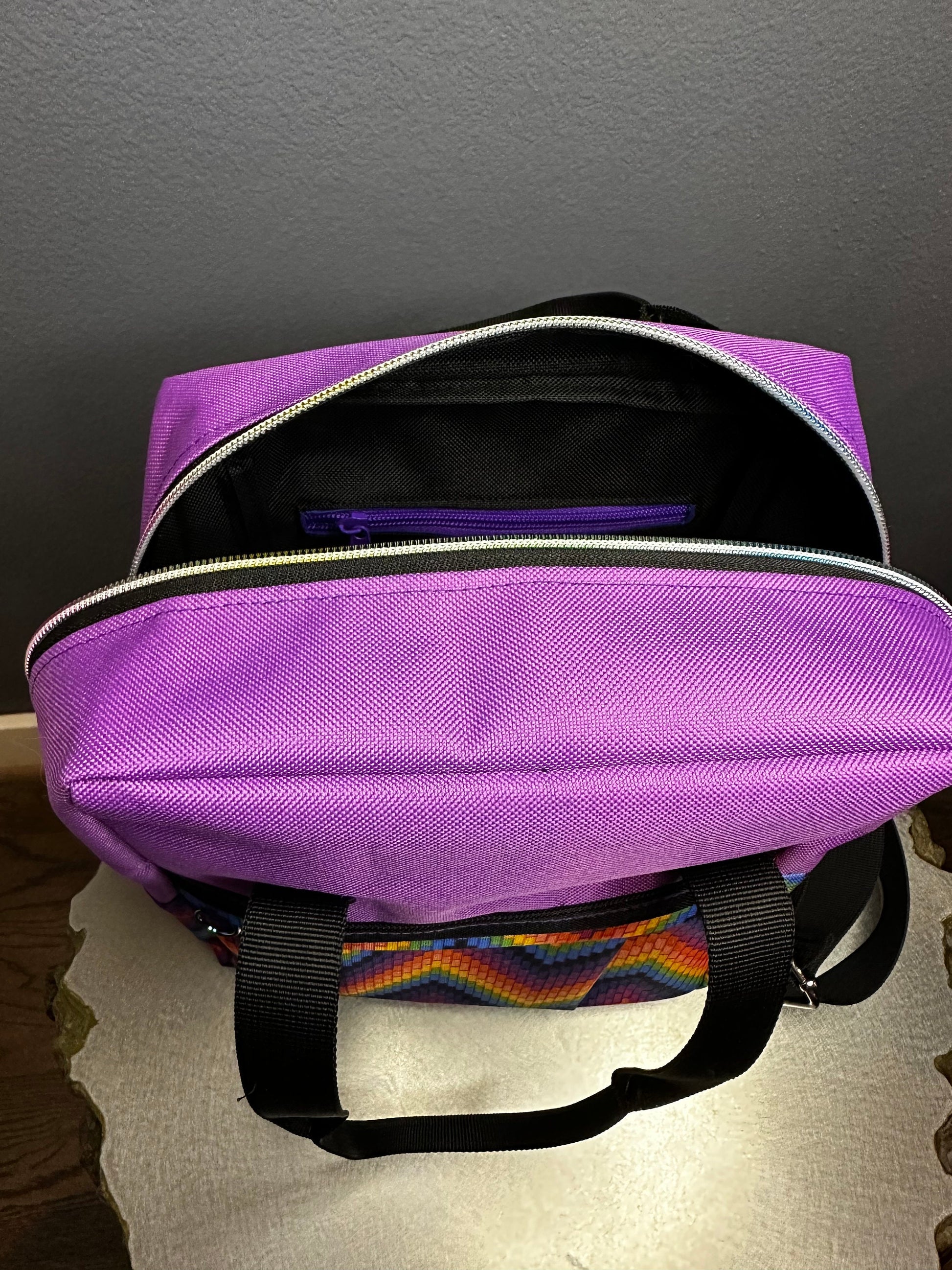 Waterproof Mini-Backpack Purple with Rainbow Accents