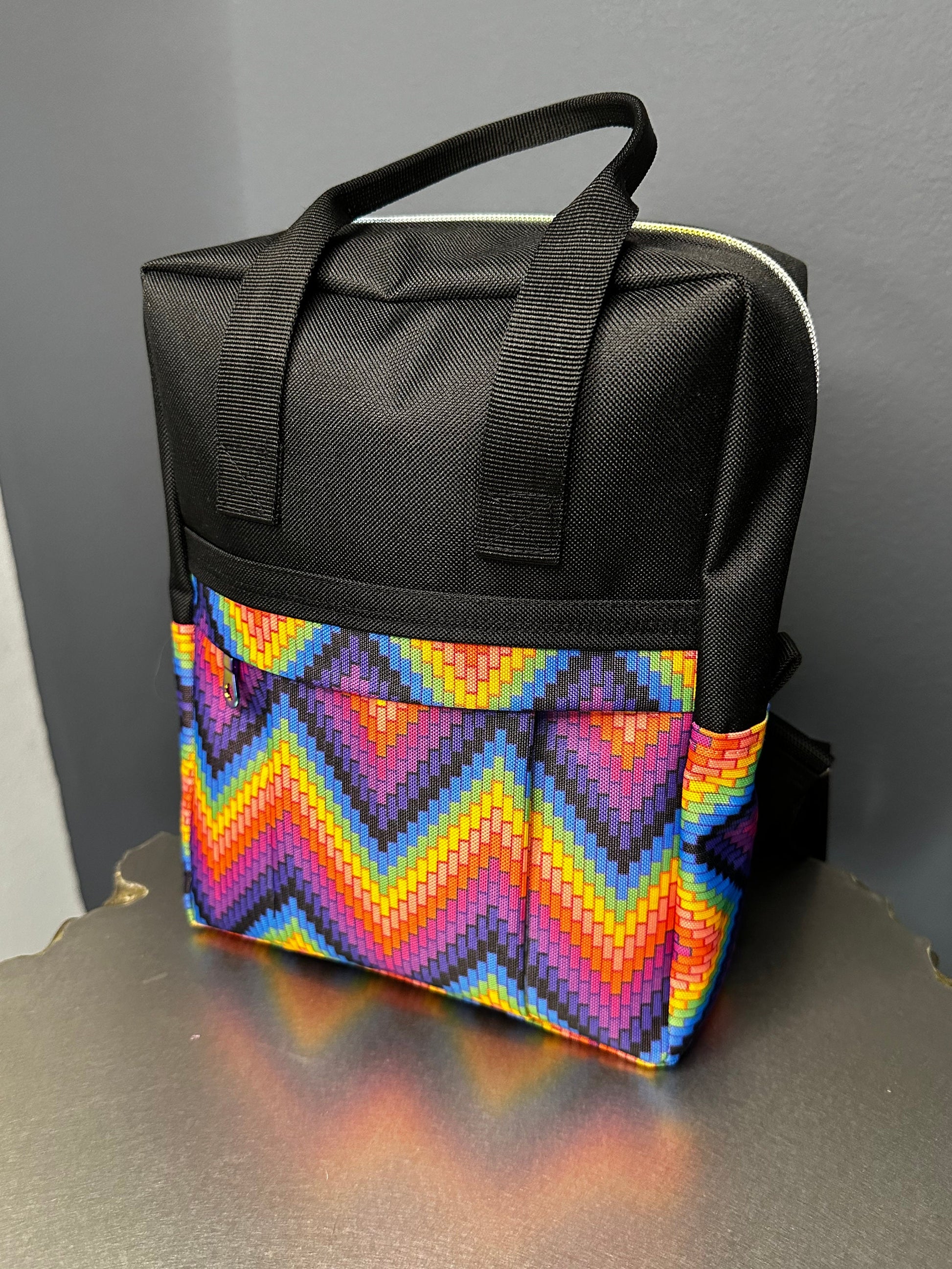 Waterproof Mini-Backpack Black with Rainbow Accents