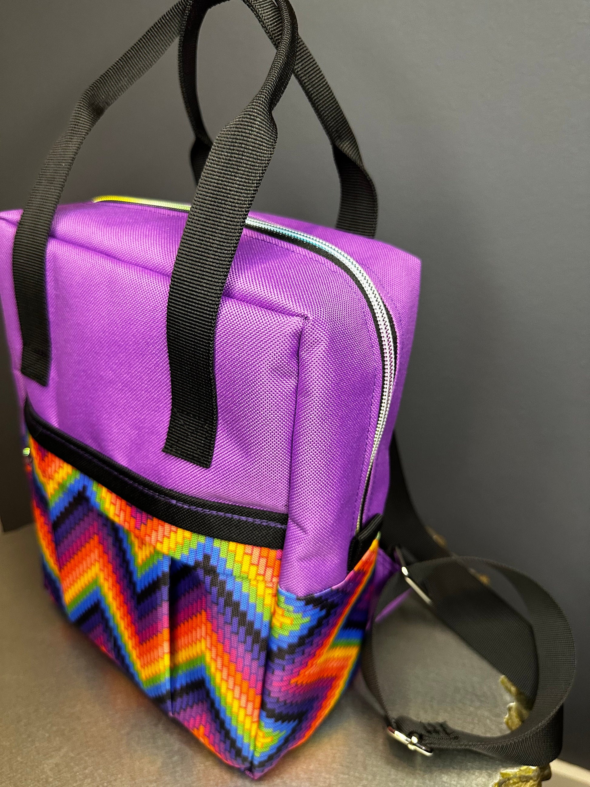Waterproof Mini-Backpack Purple with Rainbow Accents