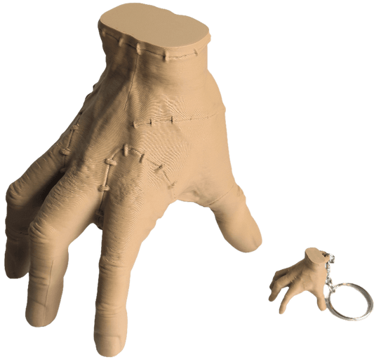 3D Printed HAND in beige color inspired by THING hand on Wednesday Addams and Addams Family with a miniature version as a keychain
