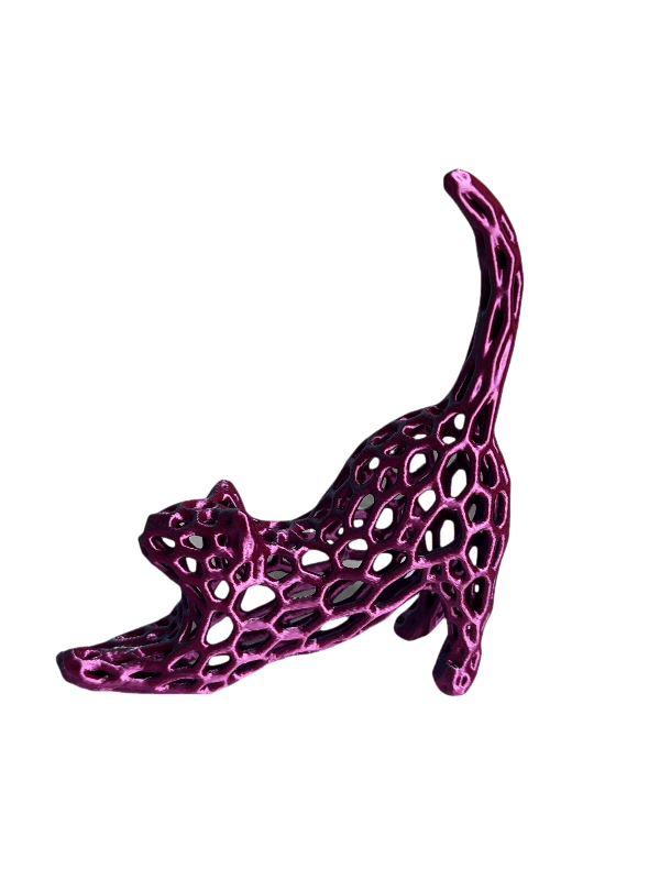 Cat Stretch Voronoi Figurine - 3D Printed Sculpture in Multiple Colors